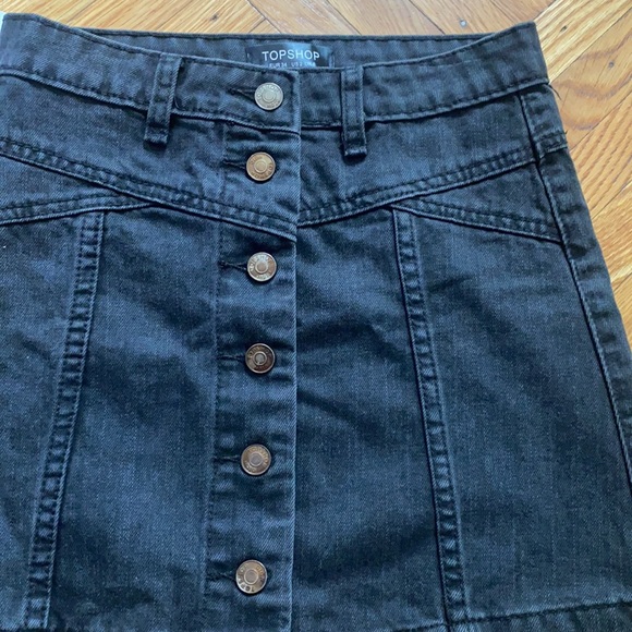 Top shop denim button through skirt in black size 2 - Picture 6 of 6